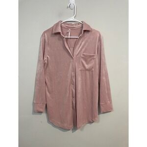Soma Velvet Corded Pale Pink Long Sleeve Button Down Sleep Shirt Size Medium